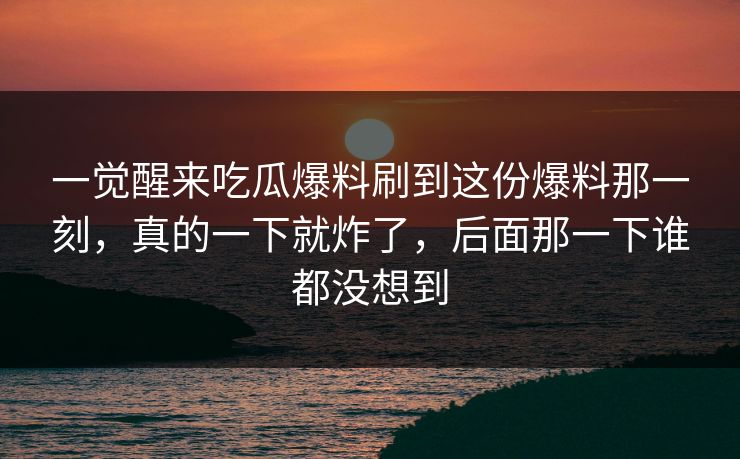 一觉醒来吃瓜爆料刷到这份爆料那一刻，真的一下就炸了，后面那一下谁都没想到