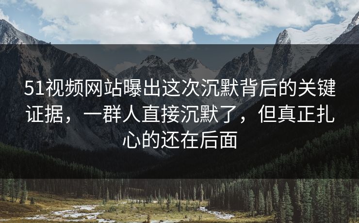 51视频网站曝出这次沉默背后的关键证据，一群人直接沉默了，但真正扎心的还在后面